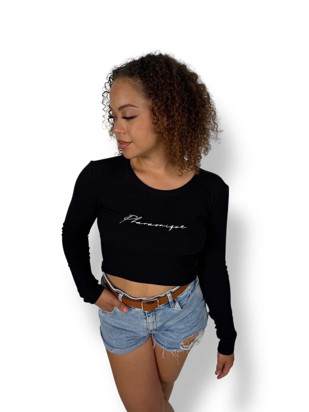 Crop-top manches longues Signature - Noir - Pharaonique