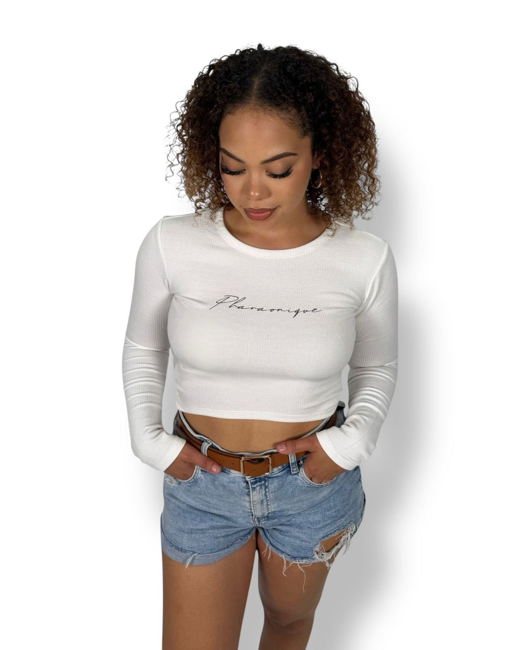 Crop-top manches longues Signature - Blanc - Pharaonique