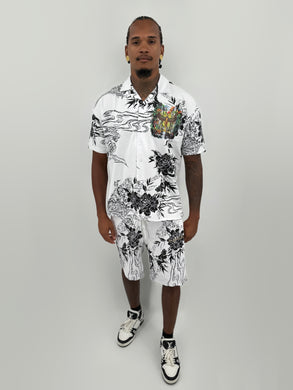 Ensemble short et chemise Jungle oversize - Blanc - Pharaonique