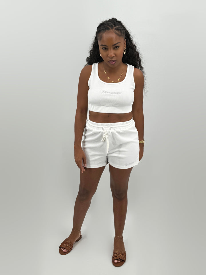 Ensemble Femme Crop-top & Short Blanc Anubis - Pharaonique