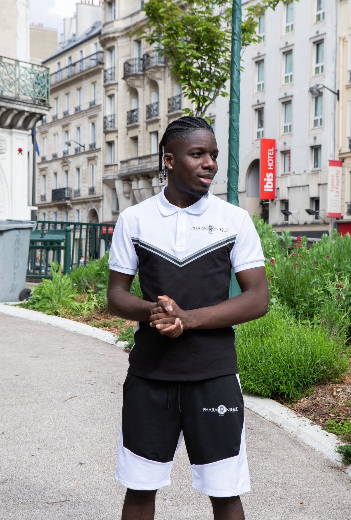 Ensemble polo et short bicolore - Noir et blanc - Pharaonique