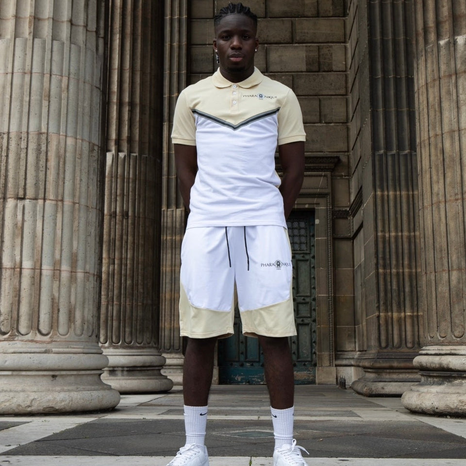 Two-tone polo and shorts set - Beige and white