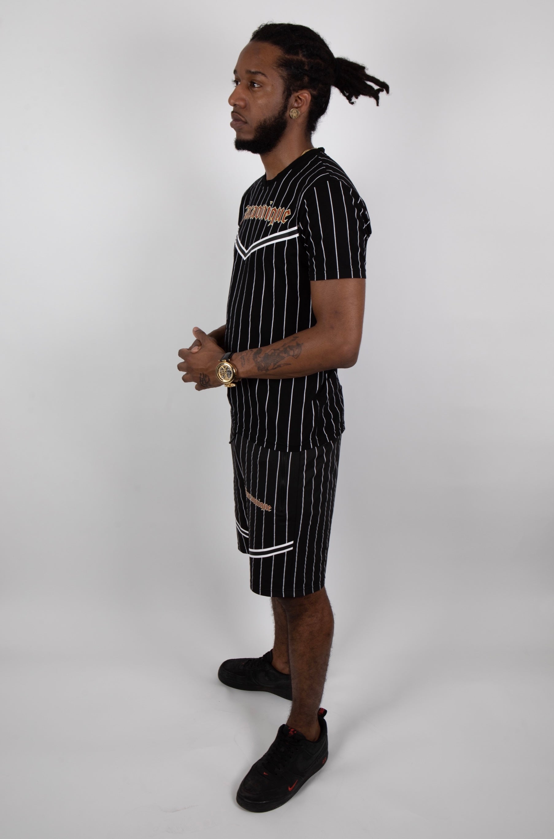 Ensemble short et t-shirt à rayures gothiques -Noir - Pharaonique