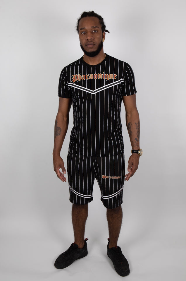 Gothic striped shorts and t-shirt set -Black