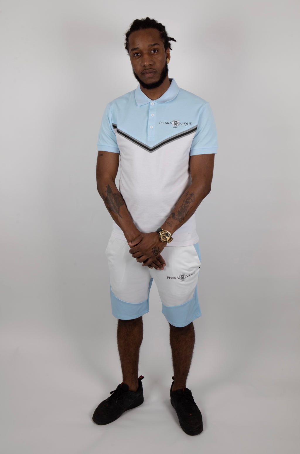 Ensemble polo et short bicolore - Bleu et blanc - Pharaonique