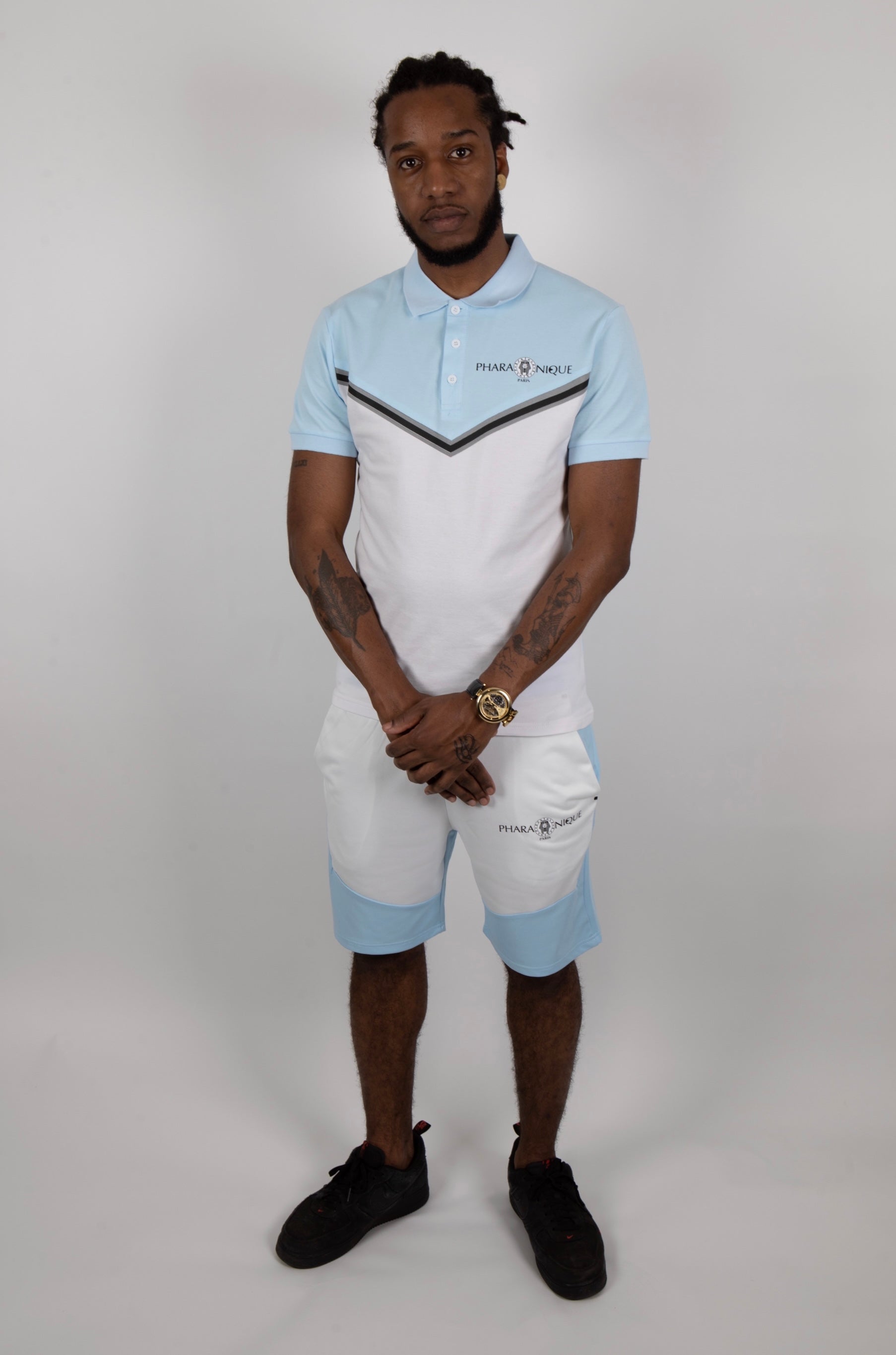 Ensemble polo et short bicolore - Bleu et blanc - Pharaonique