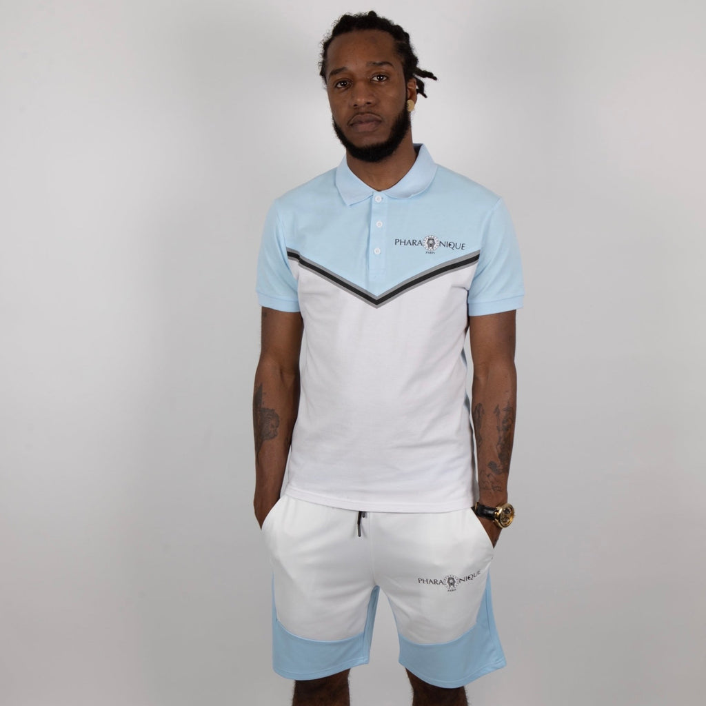 Ensemble polo et short bicolore - Bleu et blanc - Pharaonique