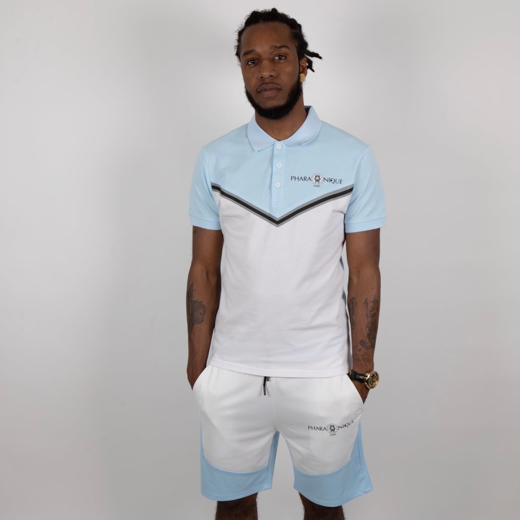 Ensemble polo et short bicolore - Bleu et blanc - Pharaonique