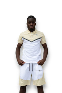 Two-tone polo and shorts set - Beige and white
