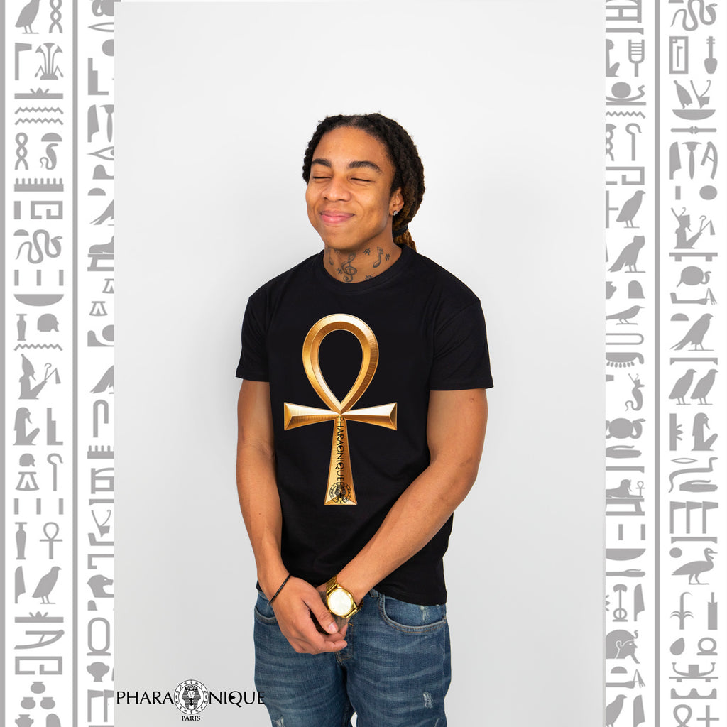T-shirt Homme collection croix ankh égyptienne - Noir - Pharaonique