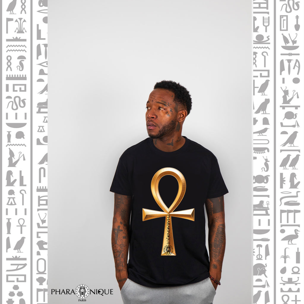 T-shirt Homme collection croix ankh égyptienne - Noir - Pharaonique
