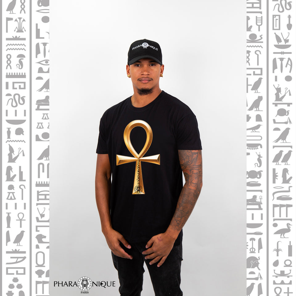 T-shirt Homme collection croix ankh égyptienne - Noir - Pharaonique