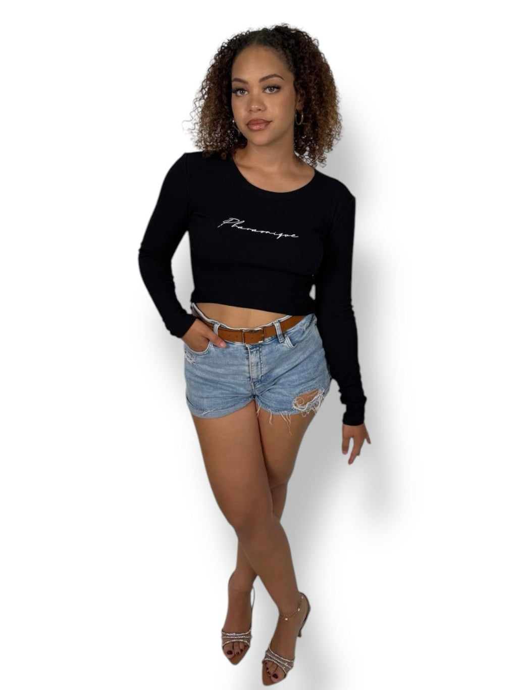 Crop-top manches longues Signature - Noir - Pharaonique