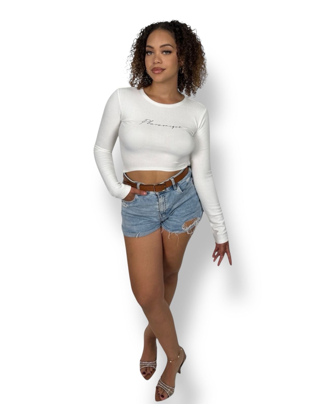 Crop-top manches longues Signature - Blanc - Pharaonique