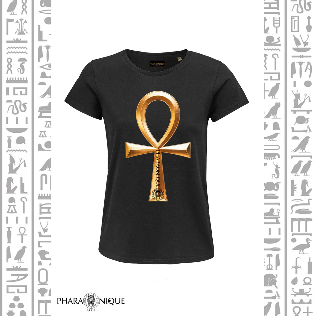 T-shirt Femme collection croix ankh égyptienne - Noir - Pharaonique
