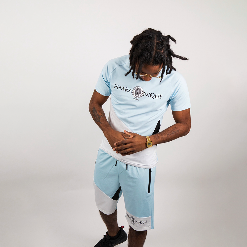 Ensemble t-shirt et short Power bicolores - Bleu et Blanc -  Pharaonique