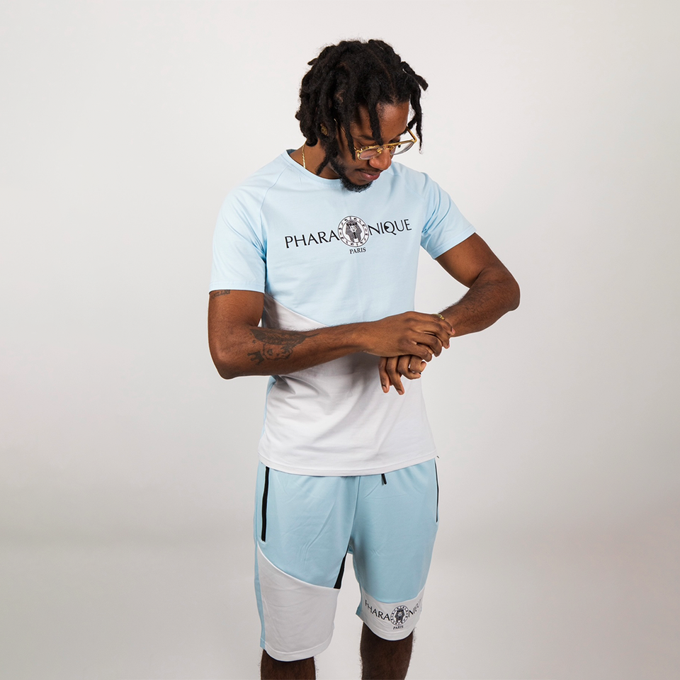 Two-tone Power t-shirt and shorts set - Blue and White 