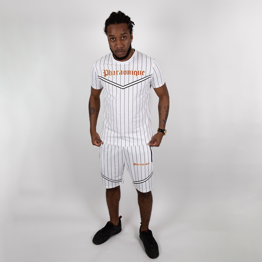 Ensemble short et t-shirt à rayures gothiques - Blanc - Pharaonique