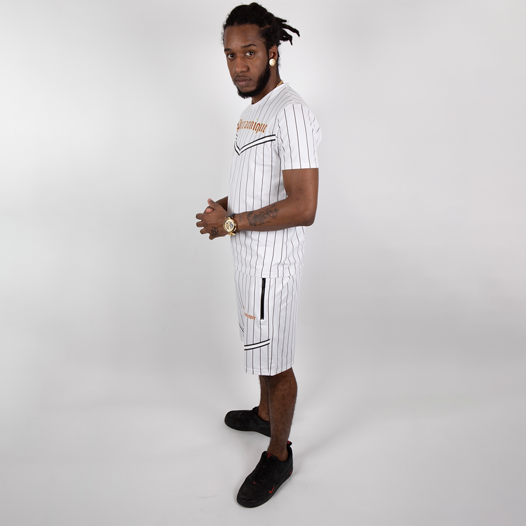 Ensemble short et t-shirt à rayures gothiques - Blanc - Pharaonique