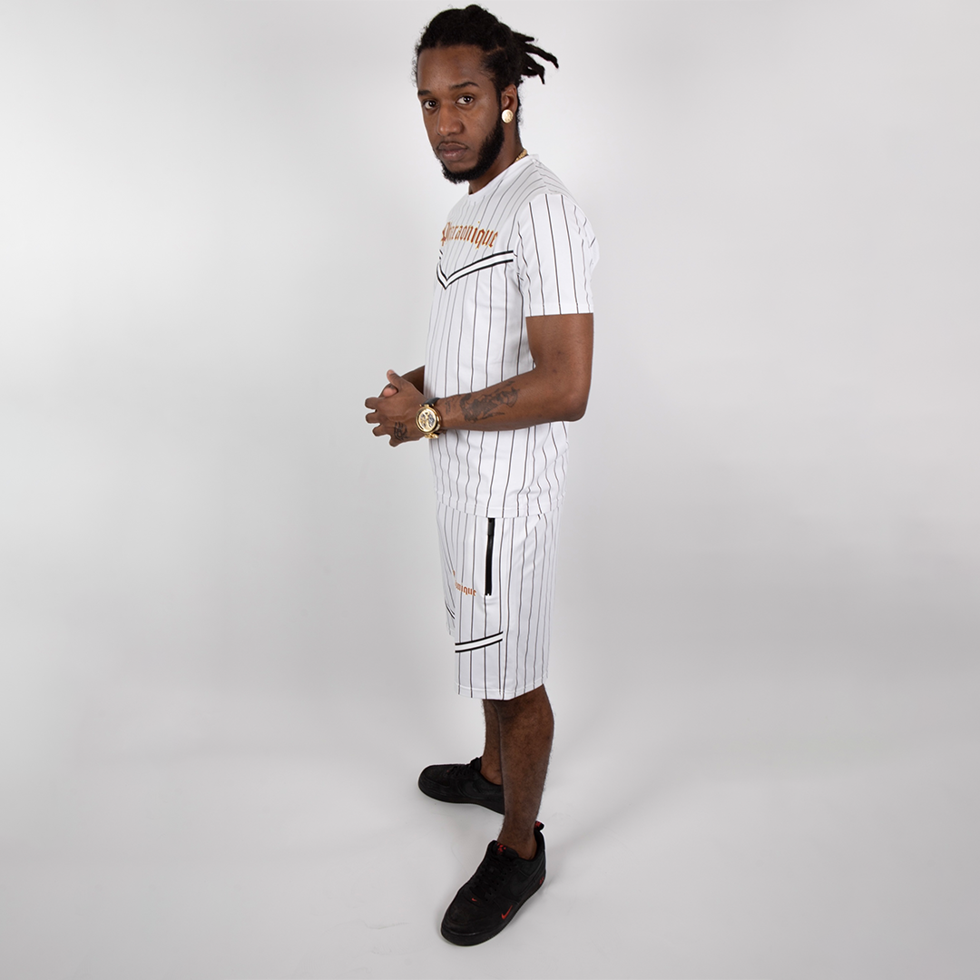 Ensemble short et t-shirt à rayures gothiques - Blanc - Pharaonique