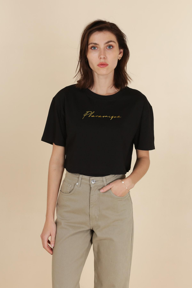 CROP-TOP Oversize Femme Signature - Noir - PHARAONIQUE