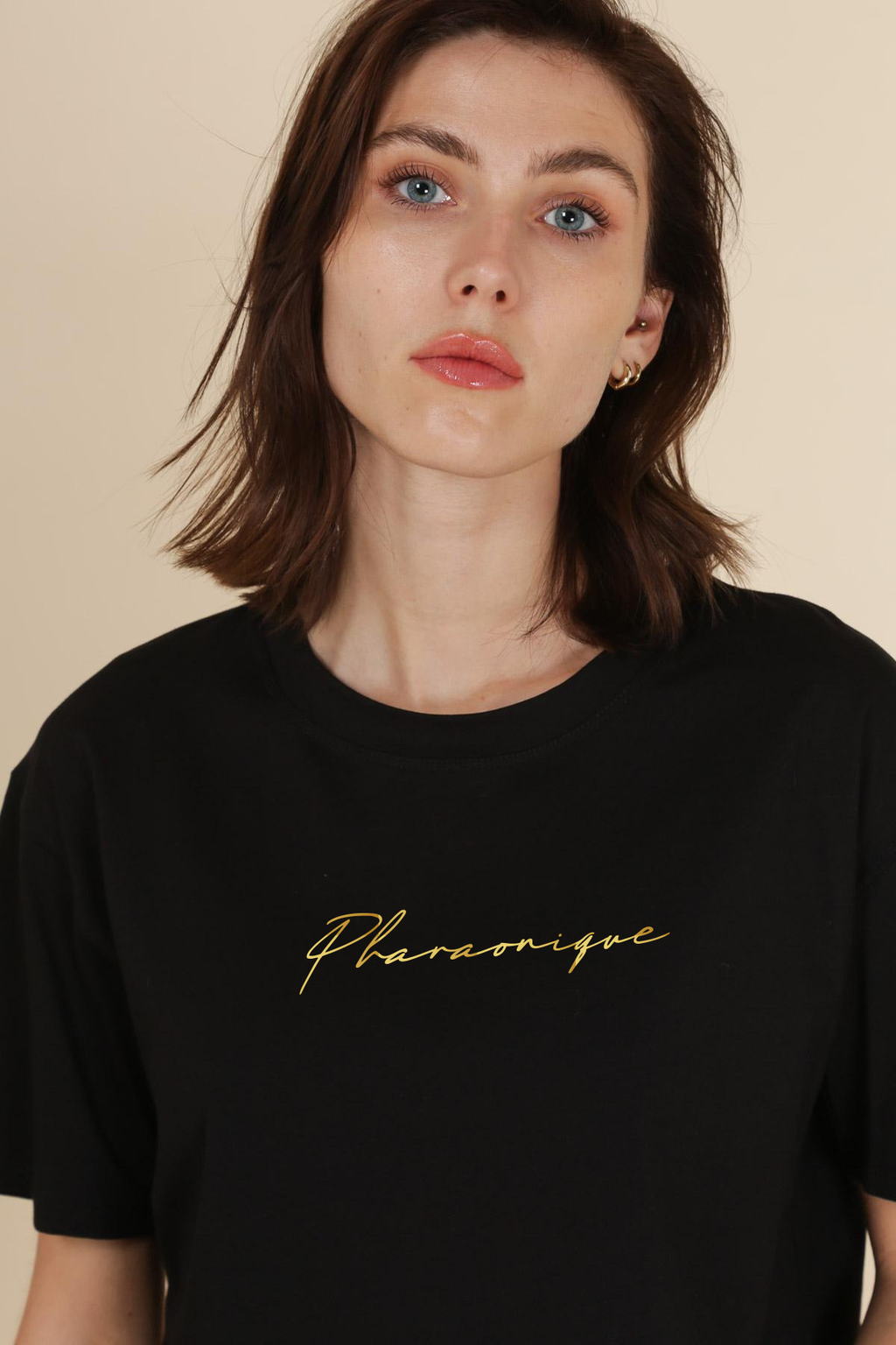 CROP-TOP Oversize Femme Signature - Noir - PHARAONIQUE