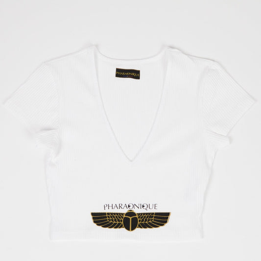 Pharaonique - T-shirt court unicolore asymétrique Blanc