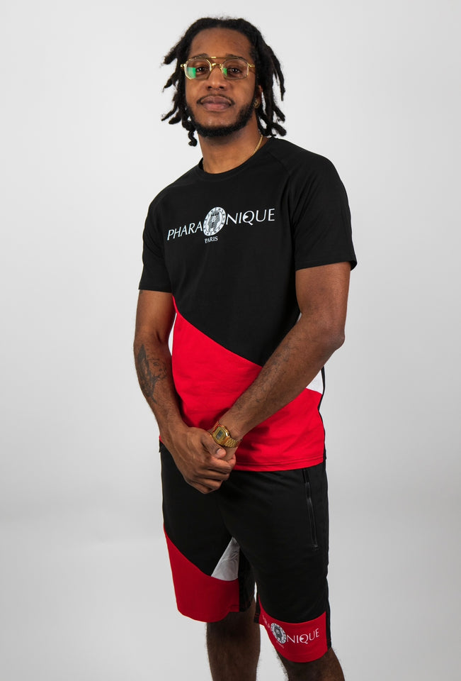 Two-tone Power T-shirt and shorts set - Black and Red