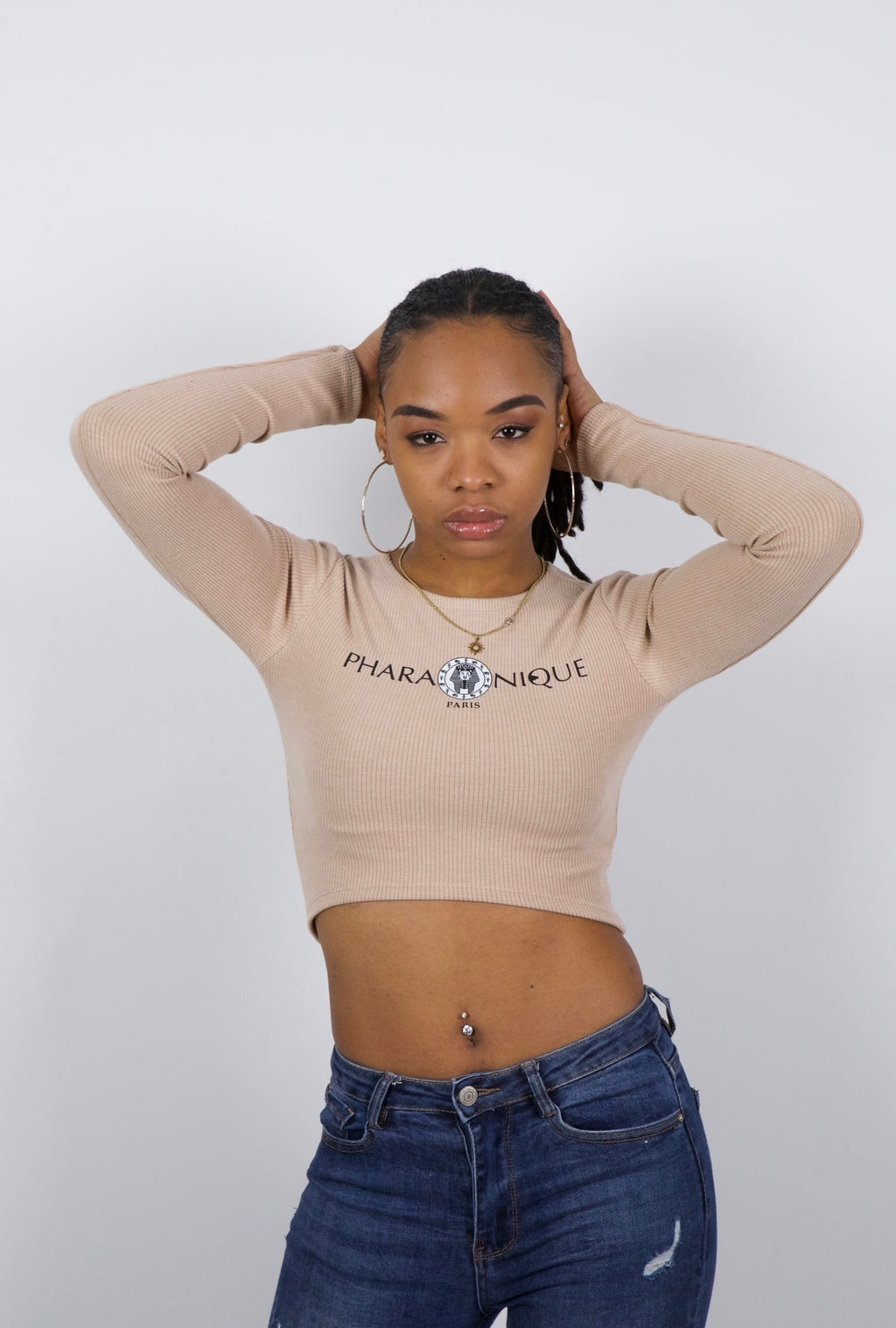 Crop top manches longues Power -  Beige - Pharaonique